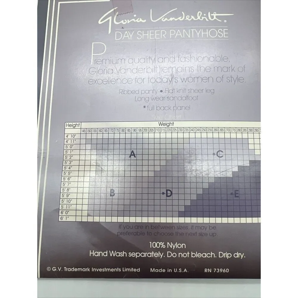 Vintage Gloria Vanderbilt Day Sheer Pantyhose Size C Coffee 100% Nylon